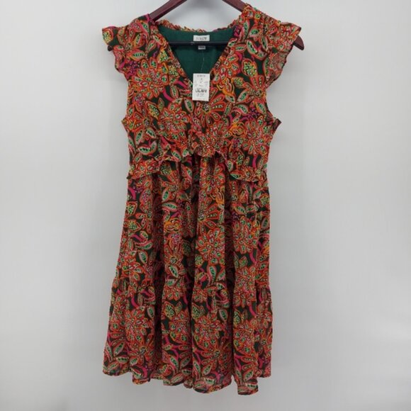 J. Crew Ruffle V-neck mini dress Floral Size 4 - Picture 3 of 11